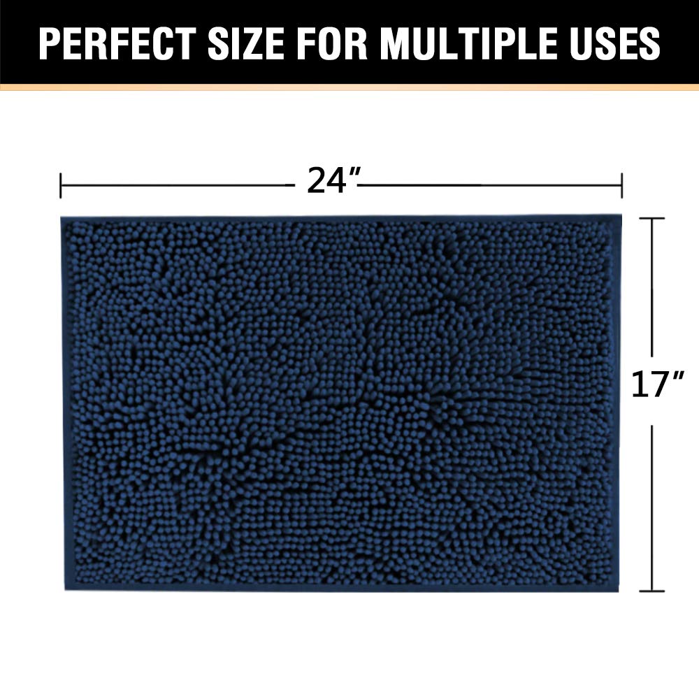 H.VERSAILTEX Navy Blue Bath Rug, Bath Mat Non Slip Bath Mats for Bathroom Floor, Bathroom Rug Extra Thick Chenille Rug 17" x 24" Absorbent Soft Shaggy Washable Dry Fast Plush Rugs for Bathtubs