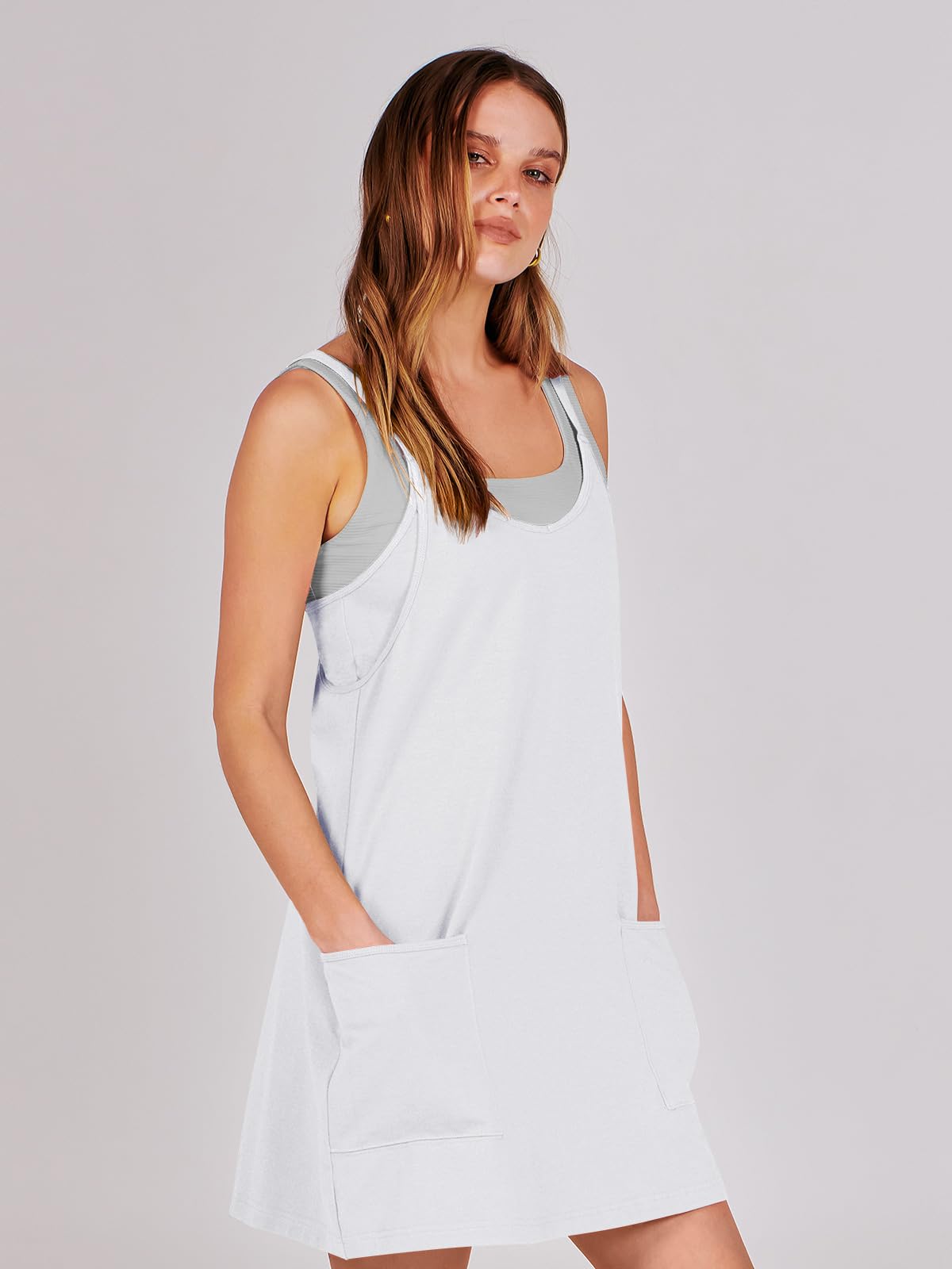 ANRABESS Women Athletic Dress Summer Tennis Workout Active Sports Mini Romper Dress Built in Shorts Travel Vacation Clothes White Small