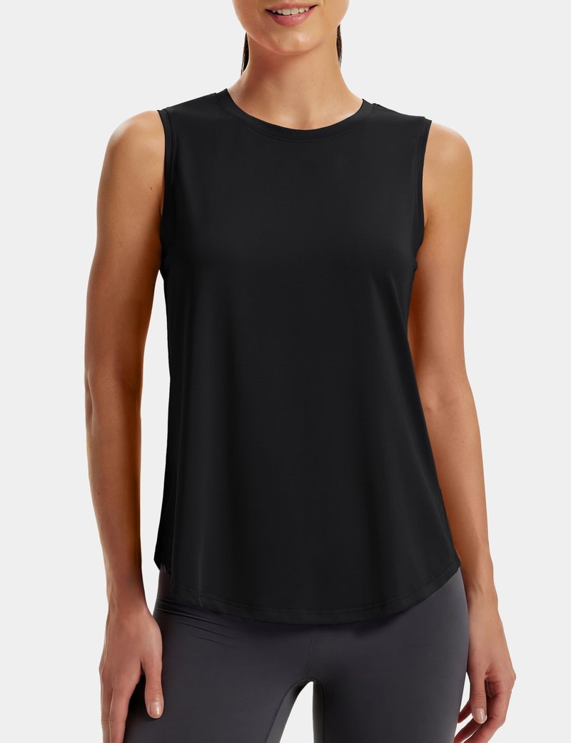 MAGCOMSEN Black Tank Top Woman Sleeveless Workout Muscle Quick Dry Loose Fitting Tank Tops Yoga Gym Running Shirts M