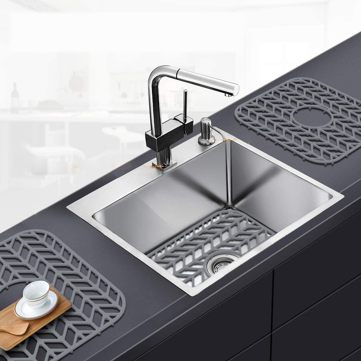 JIUBAR Sink Protectors for Kitchen Sink 12"x11"Silicone Sink mat 2pcs