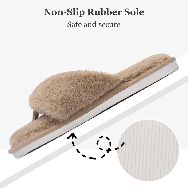 Fluffy House Slippers for Women - Open Toe Memory Foam Slides | Soft Indoor/Outdoor Flip Flops