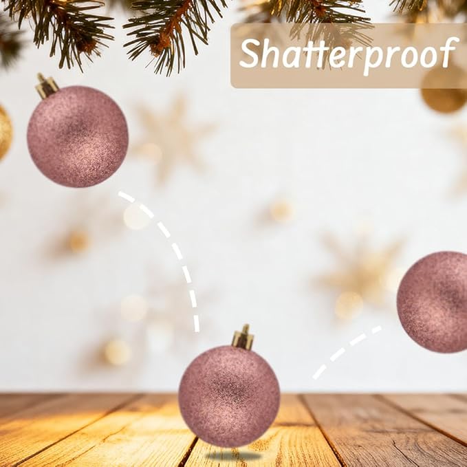 50ct Christmas Balls Ornaments for Xmas Tree, Pink and Gold Shatterproof Christmas Tree Decorations Hanging Ball for Holiday Party Decor(1.57"-2.36")