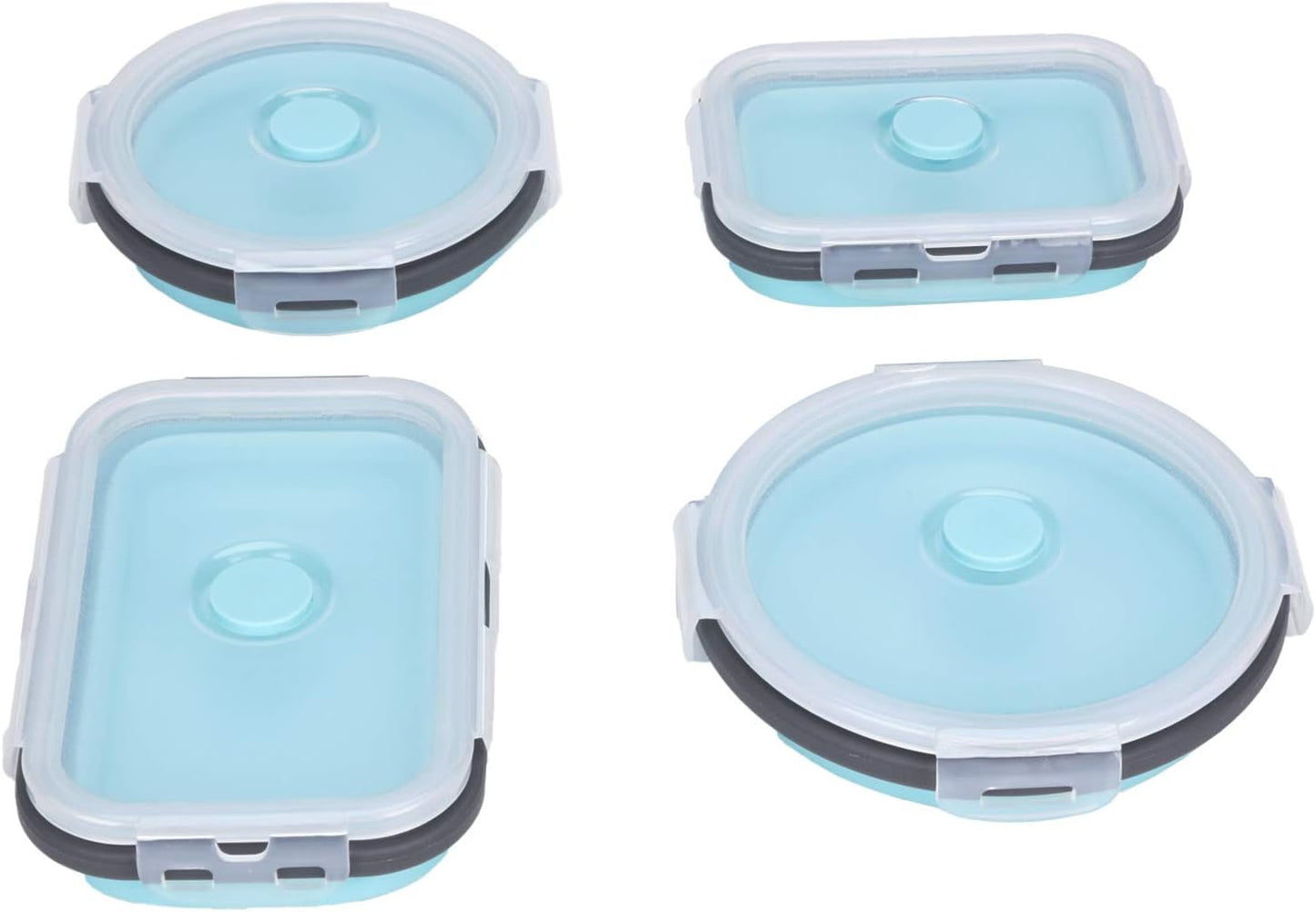 KUON Collapsible Silicone Food Storage Containers with Airtight Lids, Set of 4 Stacking Container, Microwave and Freezer and Dishwasher Safe, with Vent Valve, BPA Free (350ml and 500ml)