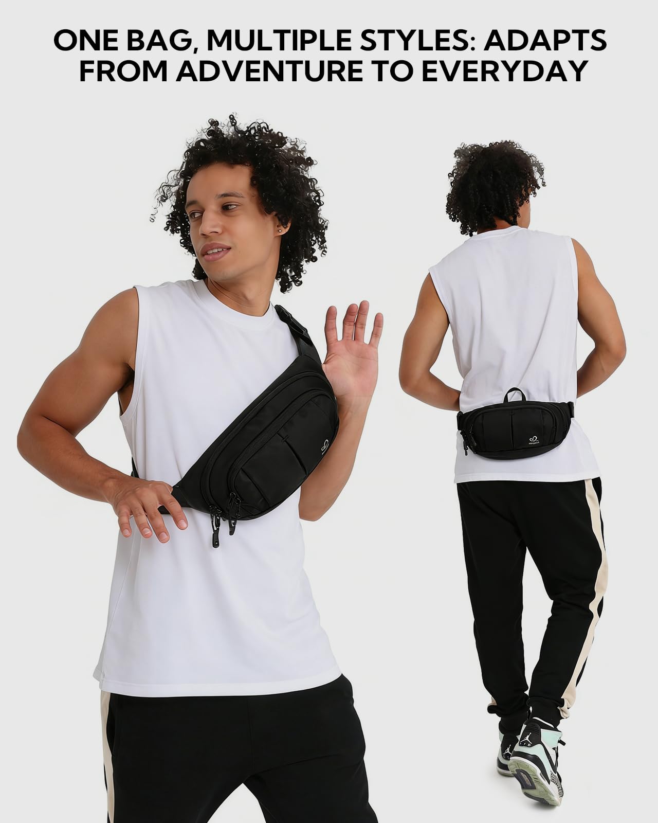 WATERFLY Large RFID Fanny Pack: 2.5L Crossbody Waist Packs for Woman Man with Extender Strap 4-Zipper Pockets Lightweight Hip Pack for Traveling Shopping Walking Hiking