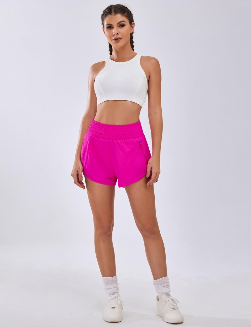 BMJL Women's Athletic Shorts High Waisted Running Short Pocket 2.5" Sporty Shorts Gym Elastic Workout Shorts(XS,Bright Pink)
