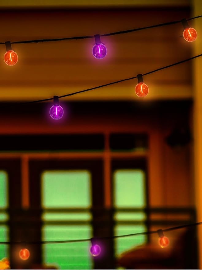 25FT G40 LED Outdoor Halloween String Lights, Orange and Purple Halloween Decoration Lights with 25 Globe LED Bulbs, UL Listed Hanging String Lights for Holiday Porch Garden Patio