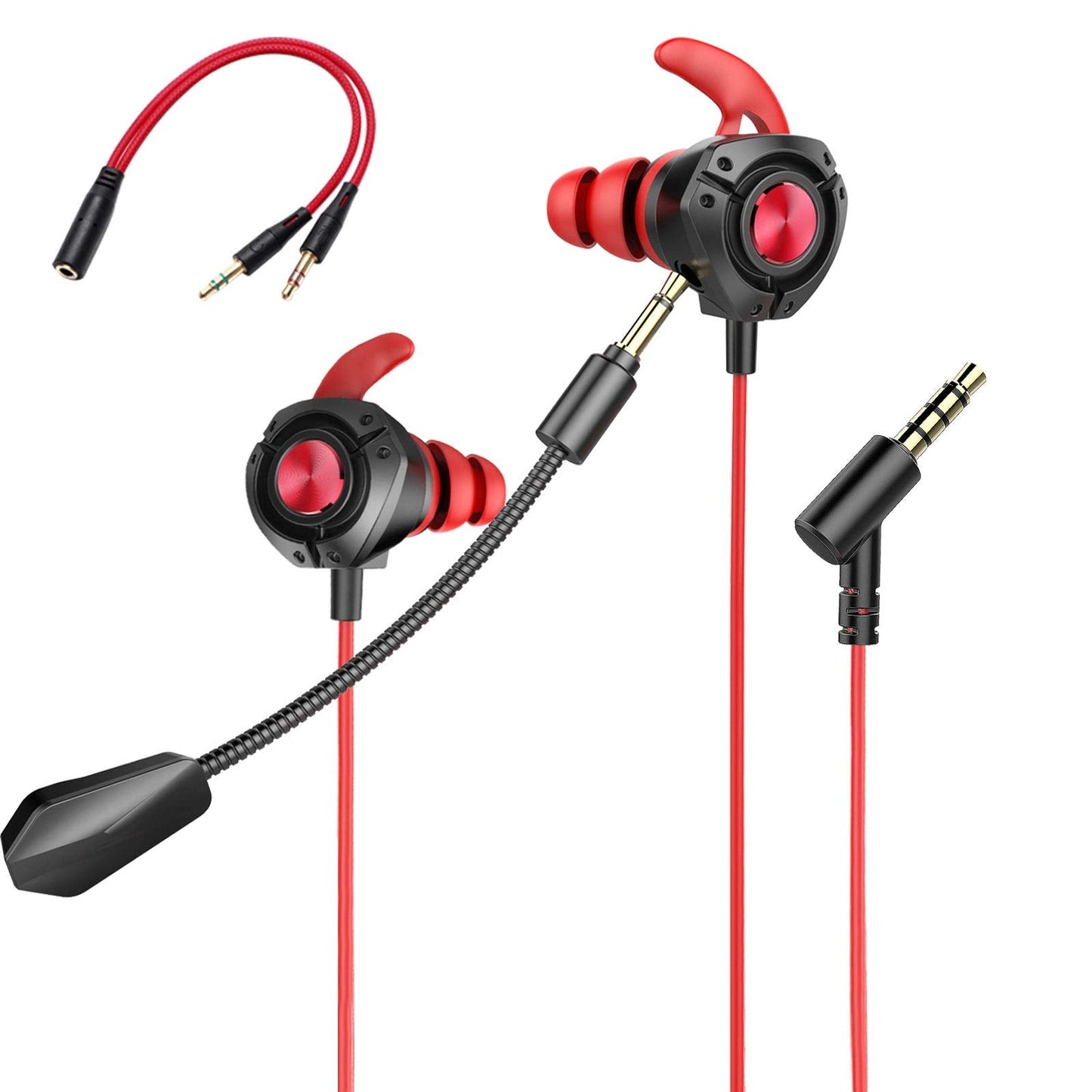 KAHEAUM Gaming Earbuds with Microphone,Stereo Headphones Deep Bass Earphones Sport Earbuds Wired Detachable Noise Cancelling Gaming Headset for Mobile Games Phones PC PS4 Xbox One PlayStation 5-Black