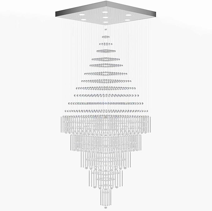 Flashing God D40''X H100'' Large Chandeliers for High Ceilings Crystal Raindrop Chandeliers 5 Tiers Chandelier Big Pendant Light Fixture for Living Room Entry Stairwell Staircase
