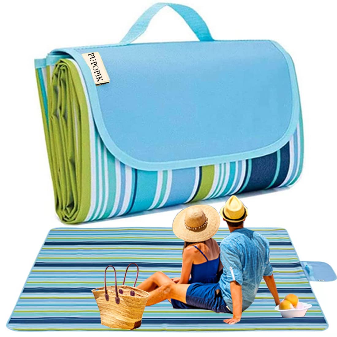 PUPOPIK Extra Large Beach Blanket Outdoor Picnic Blankets, Foldable Waterproof Sand Free Beach Mats Picnic Mat for Festival BBQ Park Grass Lawn Camping Hiking Travel Concerts (Blue 2, 80x60 in)