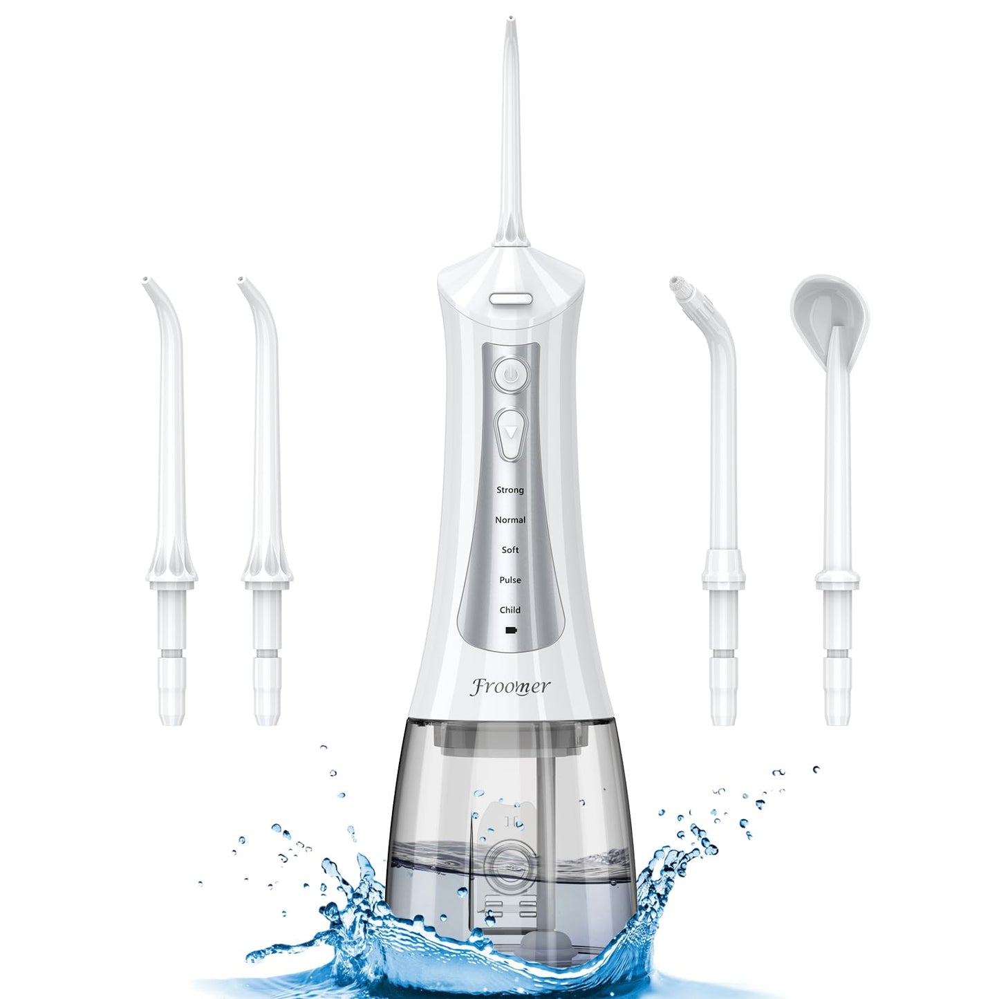Froomer Water Flosser,Water Dental Forsser for Teeth Clean, 5Modes 4 Jet Tips,Rechargeable Portable Water Flossers for Teeth,300ML Tanks for Travel Friendly(Black