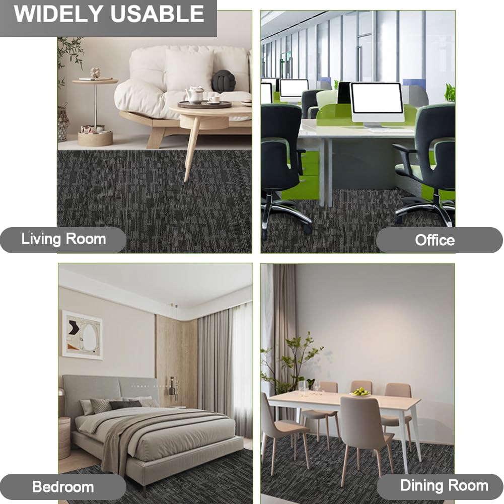GL Carpet Tiles Reusable 24" x 24" Squares Indoor/Outdoor 0.25" Pile Height Loop Pile, Non Slip Easy DIY Installation Peel and Stick Carpet Tile, (18 Tiles) (72 sqft/Box) (Gray)