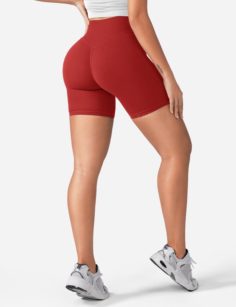 YEOREO Women's Biker Shorts 4.5" / 6" Workout Gym Shorts Craze High Waist Tummy Control Hidden Scrunch Running Yoga Maroon L
