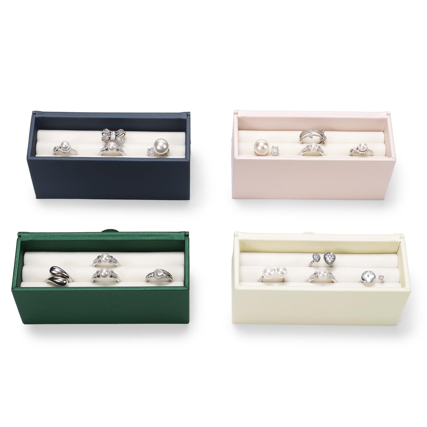 Oirlv Travel Rings Storage Box: Compact Multi-Ring Organizer Case, Premium Leather & Velvet Lined for Tangle-Free Protection, Portable Jewelry Case for Weekend Trips & On-the-Go(Green)