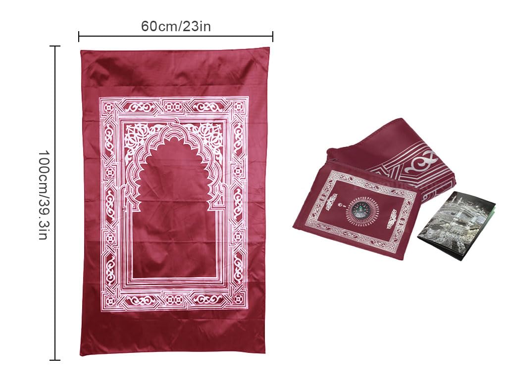 Abiyou 1 Piece Muslim Prayer Rug, Polyester, Portable Travel Prayer Mat with Compass, Red, 60CMx100CM
