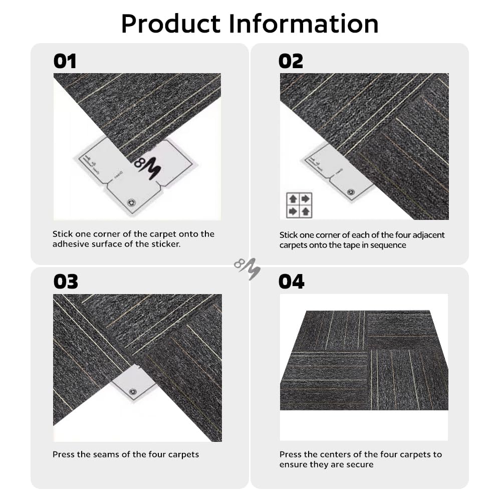 32 Pieces of Carpet 20x20 inch Square Carpet Tiles, Reusable, Non Slip, Seamless Tiles, Suitable for Indoor and Outdoor use in bedrooms, Living Rooms, Offices, etc., Easy to DIY(Dark Gray stripe-06)