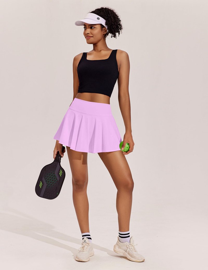 PINSPARK Golf Skirts for Women Pleated Tennis Skirt with Pockets Stretchy Athletic Skort Moisture Wicking Workout Skirt, Light Pink Small