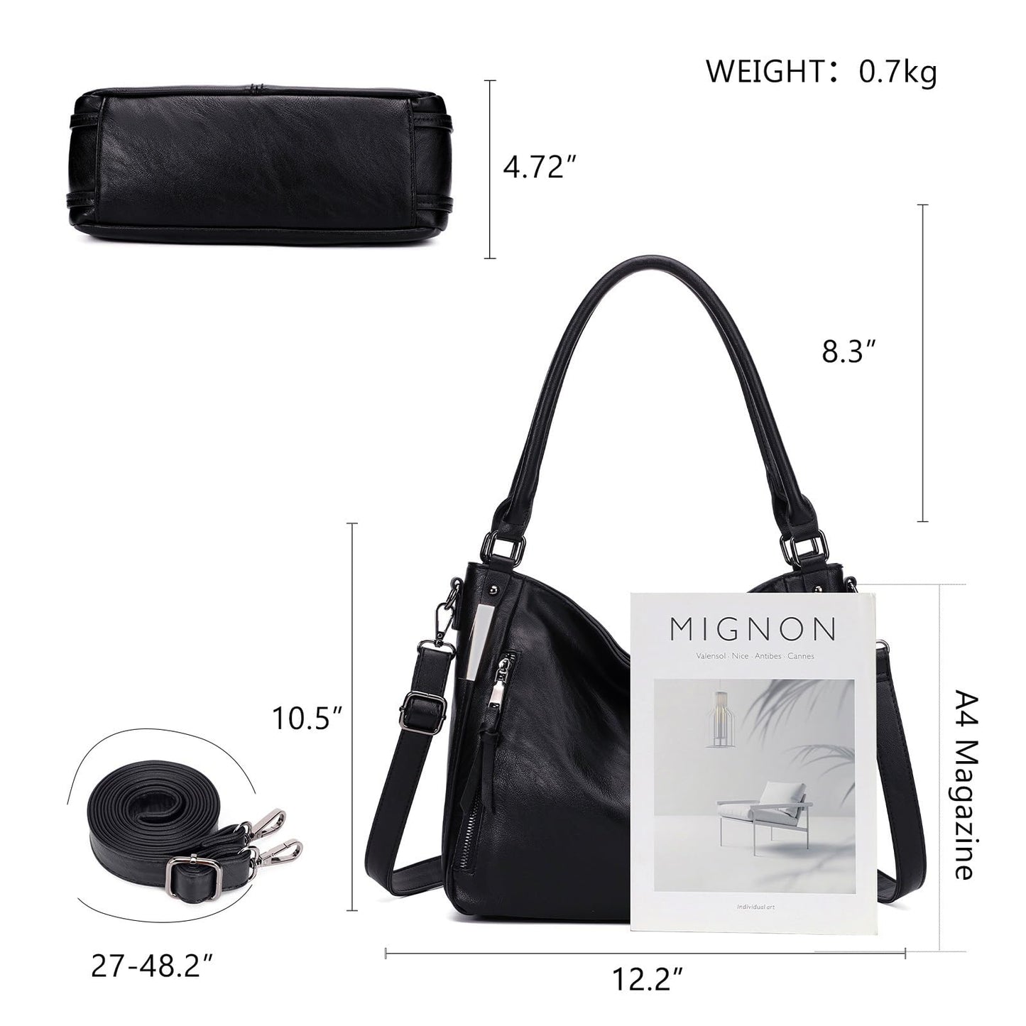 Purses for Women Shoulder Handbags Hobo Bags Tote Bag (01-Black)