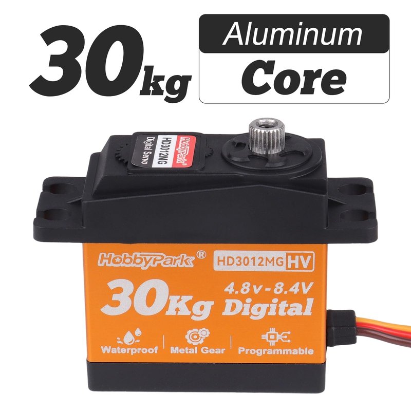 HobbyPark Waterproof 30kg RC Servo High Torque Steering Servo Motor Metal Gear All Stainless Steel Gears for Robotics DIY, RC Cars,Crawlers, Trucks, Buggy, Control Angle 180° (30kg Torque)