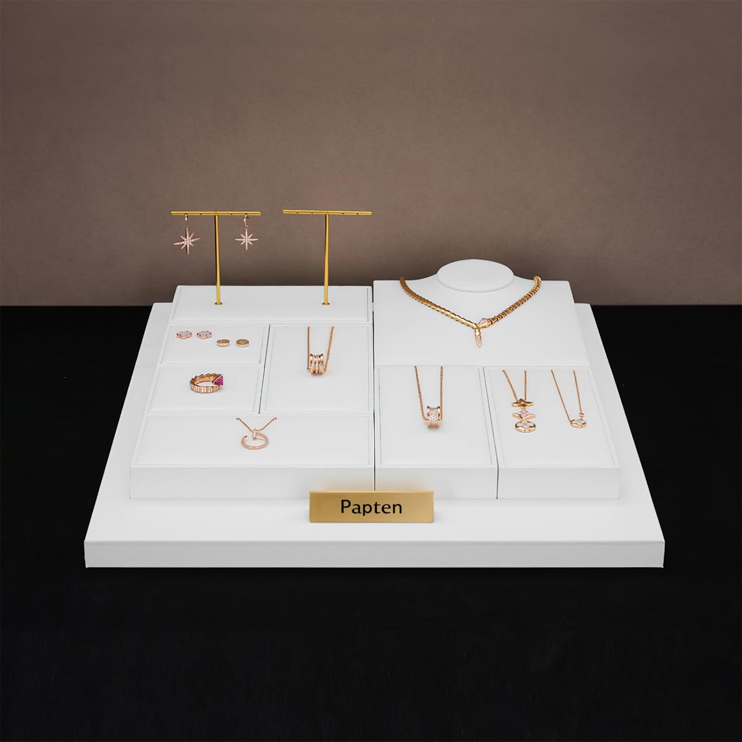 Papten 2 Slot PU Leather Necklace Jewelry Stand Pendant Drawer Jewelry Organizer Tray Bracelets Display Holder (White)