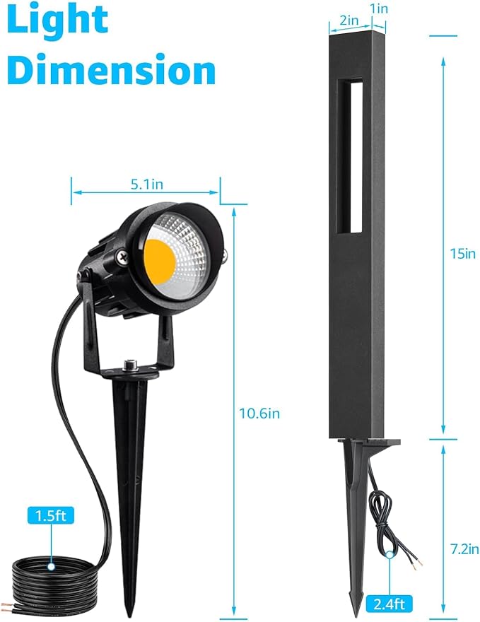 SUNVIE 12-Pack Low Voltage Pathway Lights Wired with Spotlights LED Outdoor Landscape Lighting Kit for Path, Garden, Yard, Patio, Cast-Aluminum, IP65 Waterproof, 12-24V AC/DC, 3000K Warm White, Black