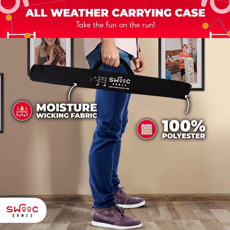 SWOOC Games® - Premium Wooden Ladder Ball Game Set (Weather Resistant) - with 10+ Games & Carrying Case - Easy, No Tool Set Up - Premium Ladder Toss Outdoor Game - Backyard Ball Toss Games