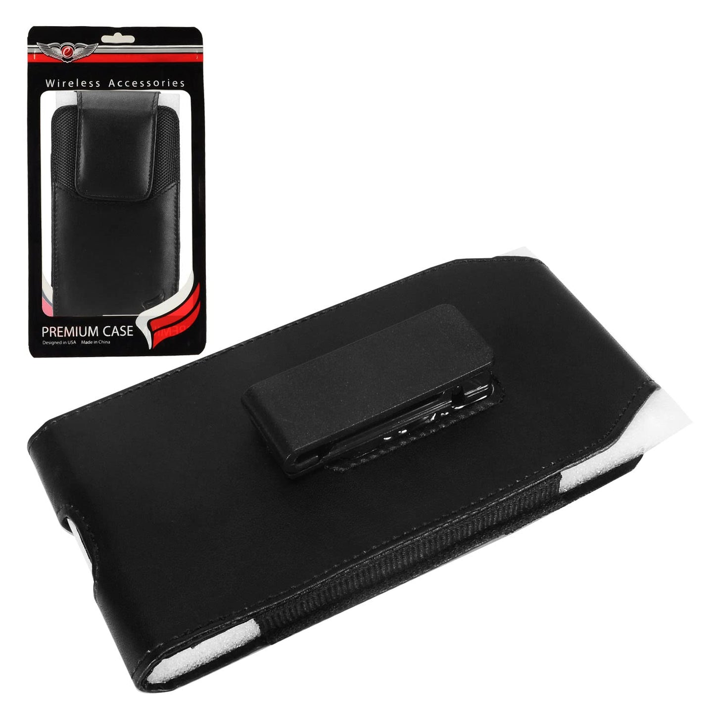 Eaglecell Leather Cellphone Holster for iPhone 13/14/15/16/17 Pro Max/Plus,Samsung Galaxy A15 A16 A17 S23 S24 S25 Plus,TCL 40 50 60 XE XL-Vertical Case Waist Carrying Pouch with Belt Clip/Loops, Black
