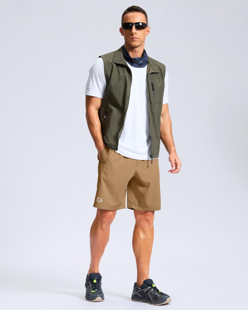 G Gradual Men's Athletic Running Shorts with Zipper Pockets Quick Dry 7"/ 5"/ 9" Workout Gym Shorts for Basketball Hiking(Dark Khaki,9XXXL)