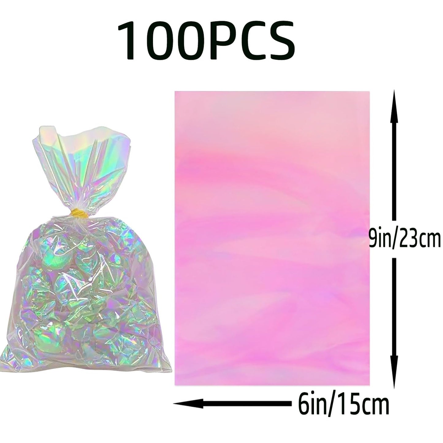 brzikwt 100Pcs Iridescent Gift Bags,Cellophane Bags,Treat Bags,Goodie Bags,Candy Bags They are suitable for Valentine, Birthday, Christmas,Gift Cookie Snack Packing Party Favor Supplies 6x9 inch