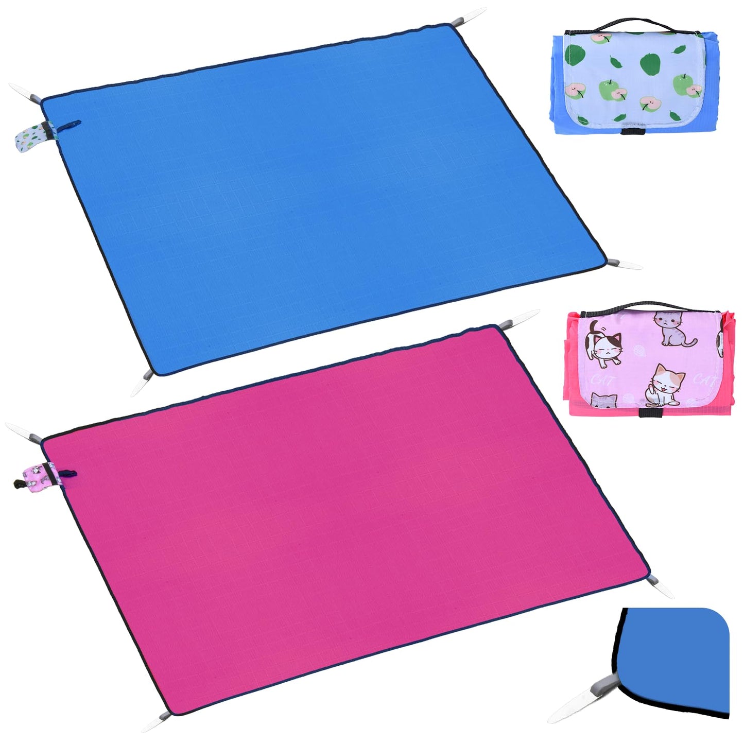 Waterproof Picnic Blanket with Stakes Windproof Outdoor Beach Camping Mat