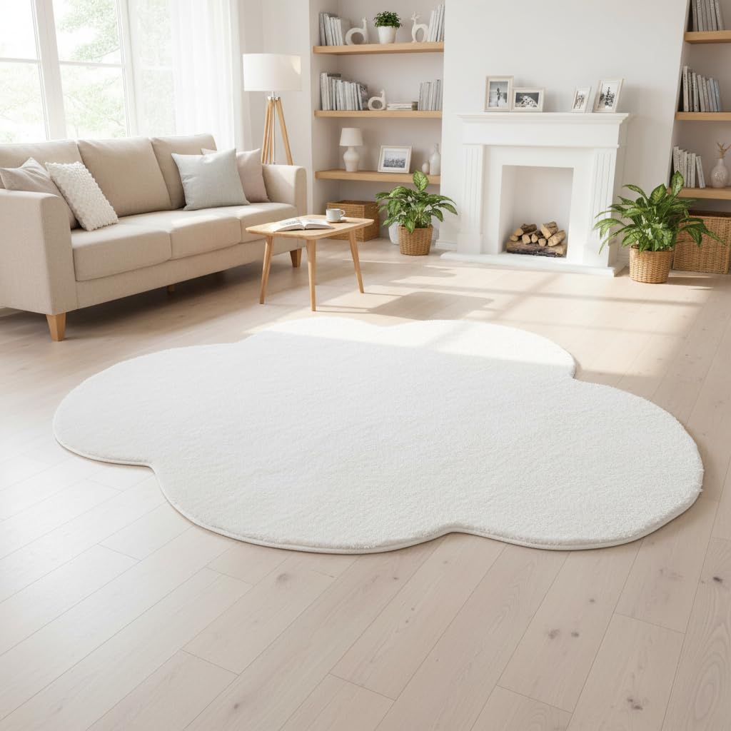 White Ultra Soft Irregular Shaped Rug for Living Room Bedroom Dining Kitchen Cloud Shape Carpet Modern Washable Nursery Playroom Home Office Aesthetic Area Rug Cute Throw Rugs 4x6