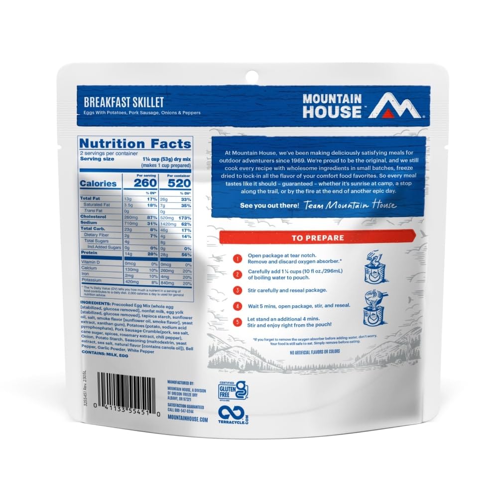 Mountain House Breakfast Skillet | Freeze Dried Backpacking & Camping Food | 2 Servings | Gluten-Free