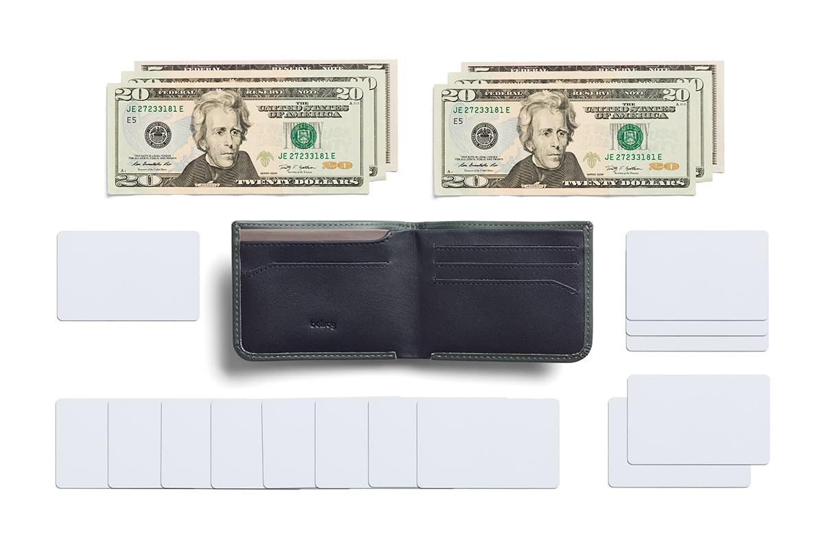 Bellroy Hide & Seek, slim leather wallet, RFID editions available (Max. 12 cards and cash) - Everglade