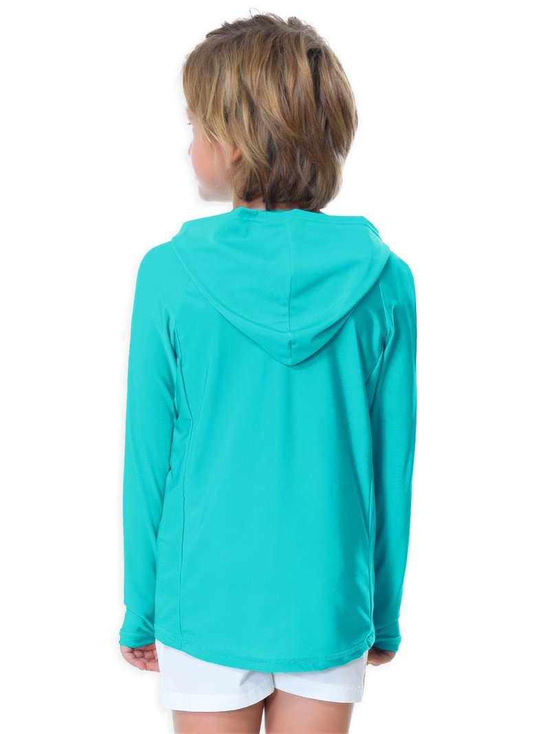 Kids Hooded Swim Top Boys Shark Print Sun Shirt Rash Guard Uv Protection Athletic SPF Shirts Aqua 7-8 Years