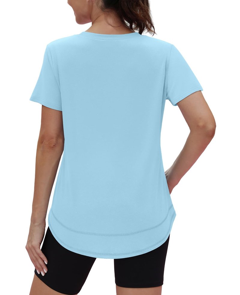 Spring Summer Tops for Women Short Sleeve Hiking Shirts Athleisure Golf Shirt Beach Fashion Curved Hem Loose Fit Blue XXL