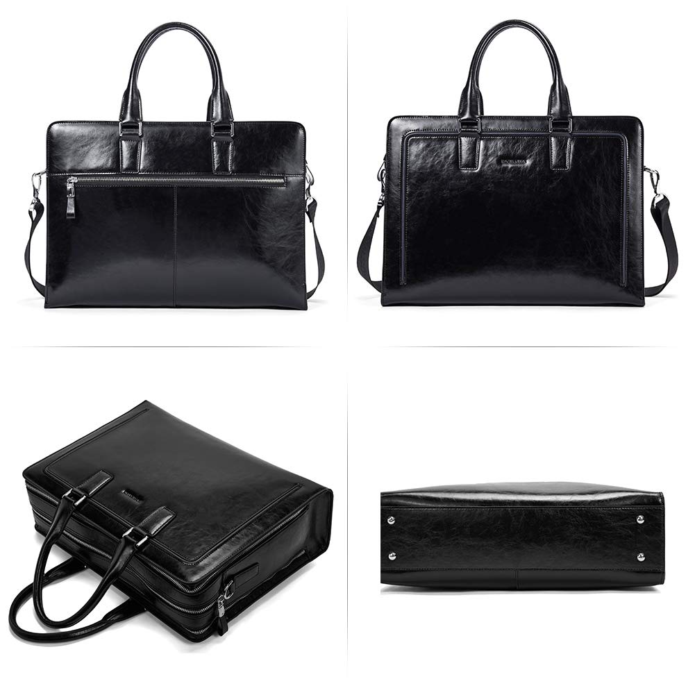 BOSTANTEN Women Genuine Leather Briefcase Tote Business Vintage Handbags 15.6" Laptop Shoulder Bag Black