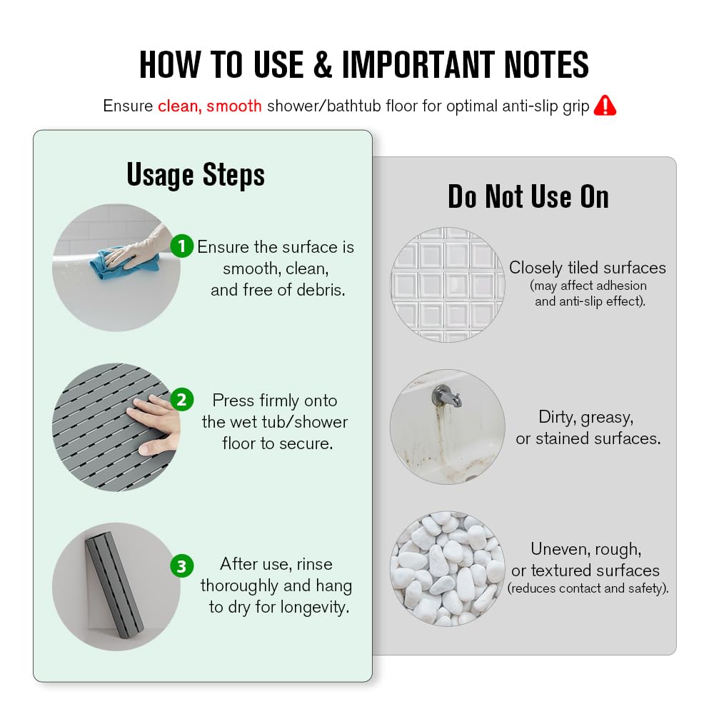 MBOSS Bathtub Mat Non Slip, Shower Mat for Inside Shower, Suction Cups Design and Drain Holes, 27.5 X 15.7 Inch, Bathroom Essentials Safe, Easy to DIY Cut, Soft and Eco-Friendly Materials