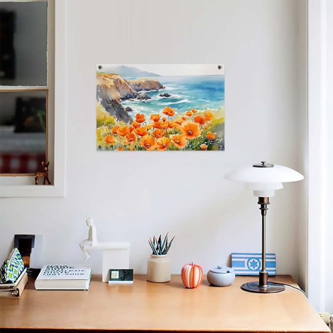 Yesad Poppies Wall Art, California Landscape Canvas Wall Art Poppy Poster Coastal Wall Art Flower Pictures Farmhouse Wall Décor for Living Room Bedroom (Unframed,30”x20”, Poppy2)