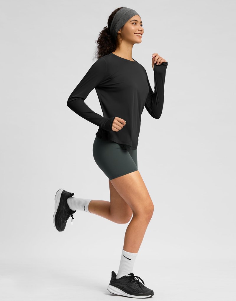 Soothfeel Women's Long Sleeve Workout Tops Running Hiking Athletic Shirts Active T-Shirts Wicking Quick Dry Soft Lightweight Black M