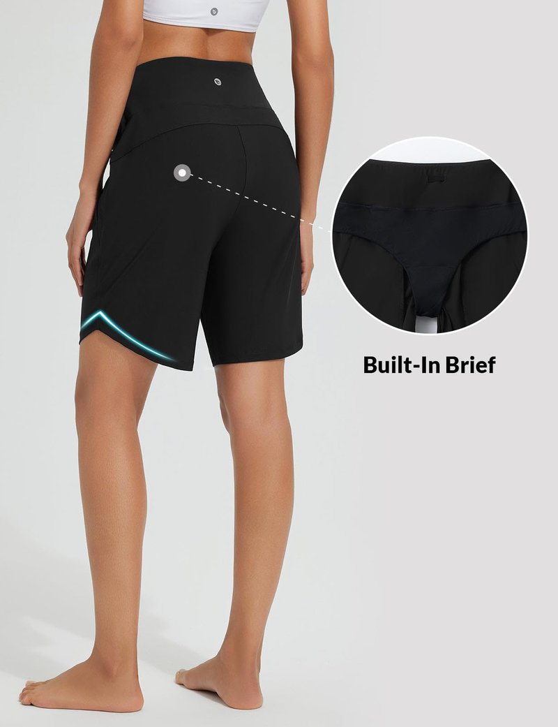 baleaf Long Board Shorts for Women Swimming High Waisted Swim Shorts Tummy Control Quick Dry Bathing Suit Shorts UPF 50+ with Liner Black L