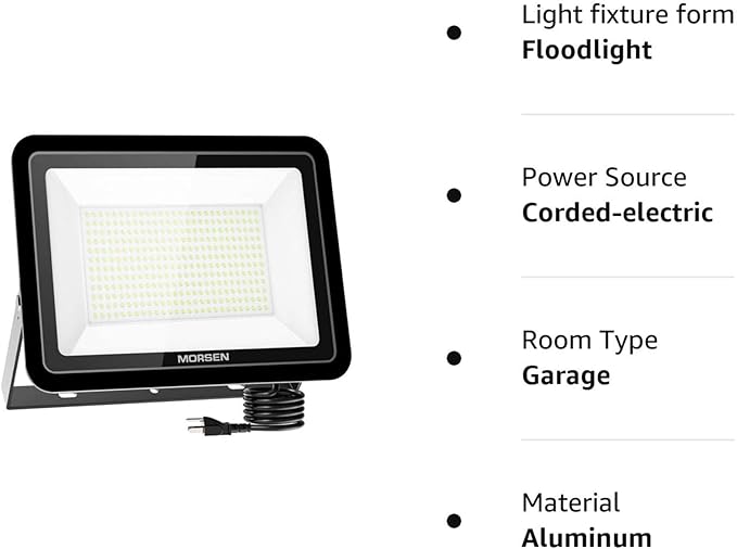 MORSEN 300W Flood Light Outdoor Plug in - 30000LM 5000K LED Flood Light, IP66 Waterproof, UL Listed Daylight Security Lights for Garden, Yard, Garage, Stadium, 2 Pack