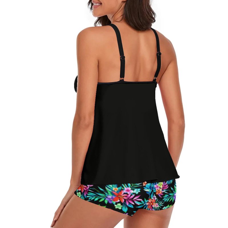 Stylish Swim Suits for Women Slimming Tankini Set Adjustable Straps 2 Piece Swimwear Tropical Hawaii Beach Pool Party Photoshoot Flattering Hides Belly Perfect for Vacation Tropical Leaves XXL