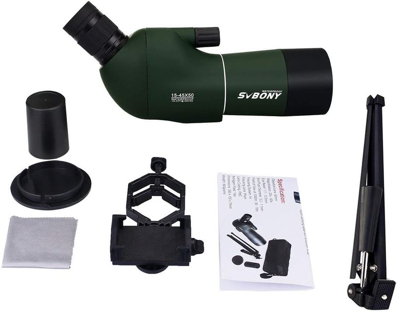 SVBONY SV28 Spotting Scope - 15-45x50mm Zoom Lens, Waterproof & Fogproof for Bird Watching | Tripod & Phone Adapter Included