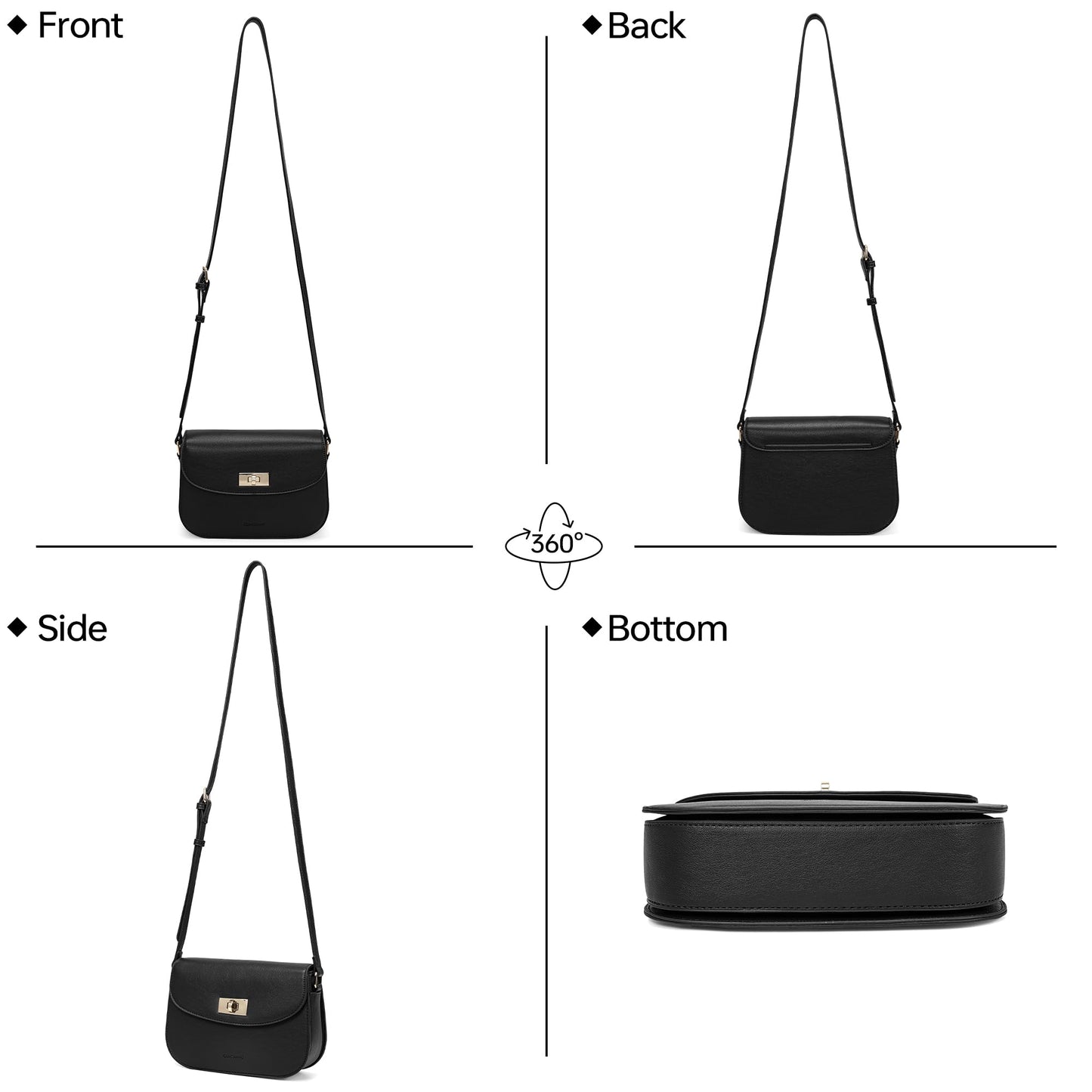 Goinsound Small Shoulder Bag for Women Vegan Leather Crossbody Bag Trendy Clutch Purse With Long Adjustable Strap, Black