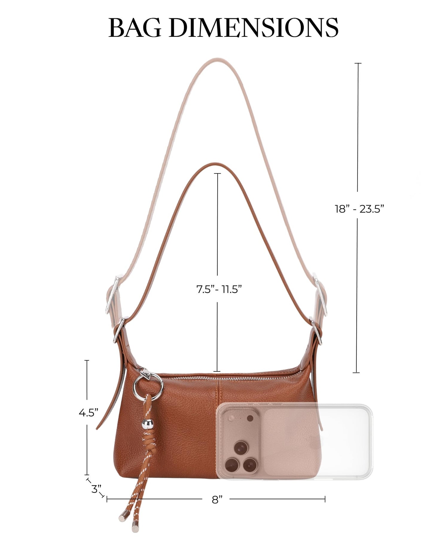 Small Shoulder Bag for Women - Crossbody Bag for Women, Mini Slouchy Shoulder Purse with Cute Keychain Charm & Adjustable Strap, Cognac
