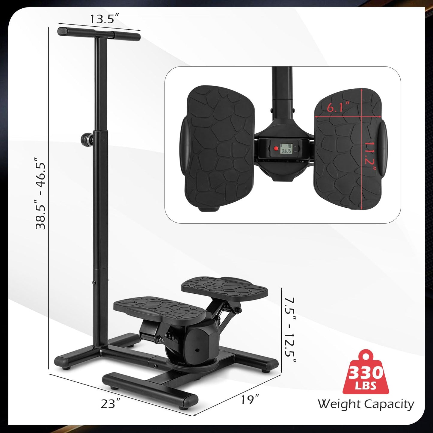 Goplus 2 in 1 Twist Stepper with Handlebar, 330 LBS Hydraulic Stair Stepper w/Waist Twister Platform, LCD Monitor, 5-Level Height Adjustable, High Resistant Step Machine for Cardio Exercise at Home
