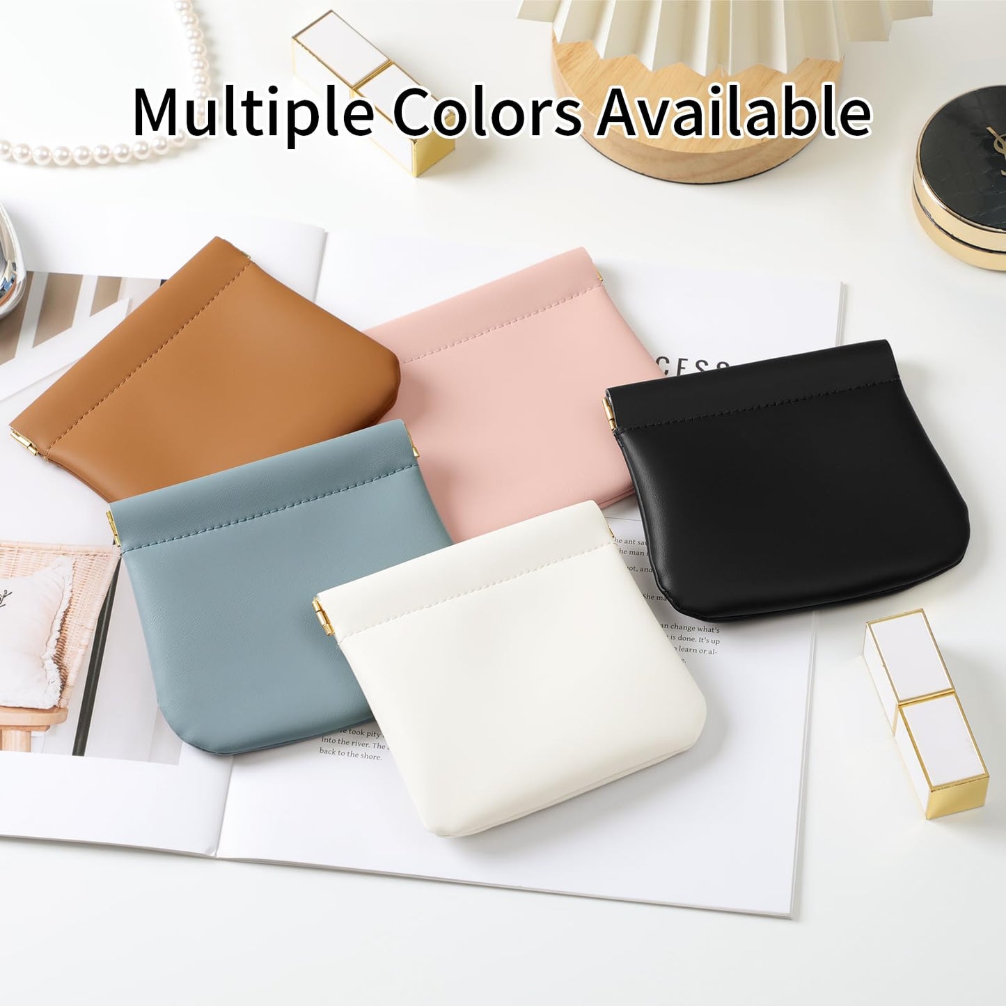 MEIBOOCH 2 Pack Small Makeup Bag for Women, New Organosilicon Super Fiber PU Leather Mini Cosmetic Bag for Travel, Coin Purse Organizer Storage Pouch (No Phrase Printed, Black)