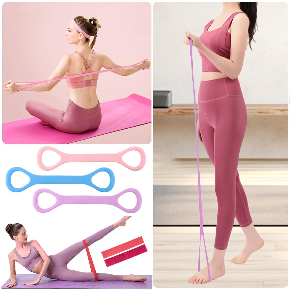 3pcs Figure 8 Fitness Resistance Band Elastic Bands for Working Out Elastic Rope Stretch Fitness Band Training Exercise Bands for Women Yoga
