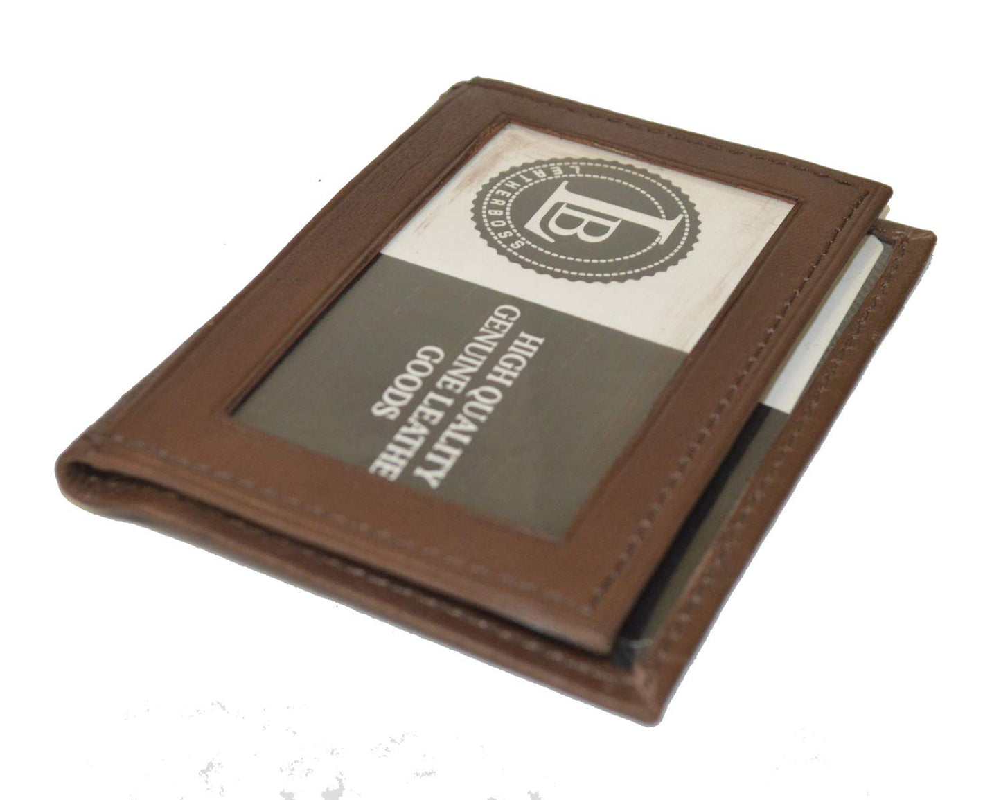 Slim Thin Leather Credit Card Triple ID Window Mini Wallet Bifold Driver License Safe (Brown)