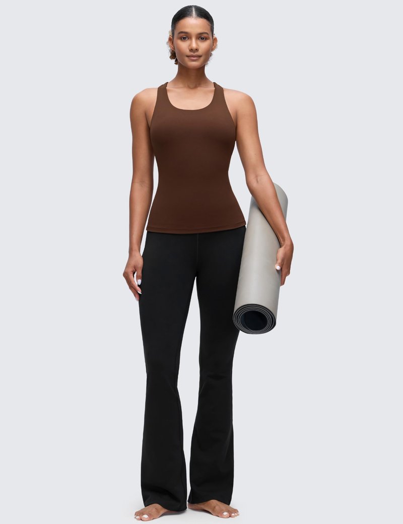 CRZ YOGA Butterluxe Workout Racerback Tank Tops for Women - Padded Athletic Spandex Yoga Shirts with Built in Bra Lava Brown X-Large