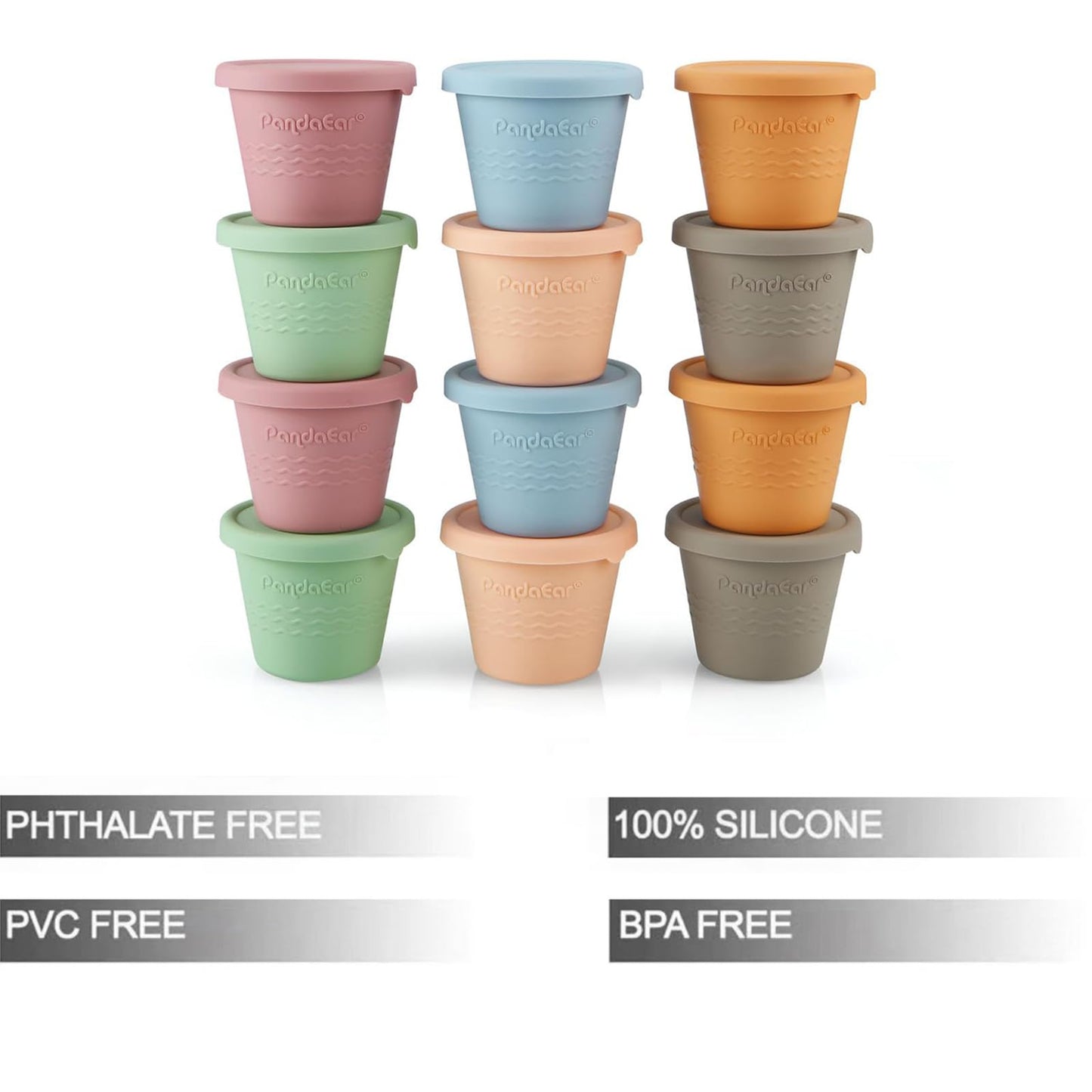 PandaEar 12 Pack Silicone Baby Food Storage Containers, 4 oz Reusable Small Snack Containers Freezer Storage with Airtight Lids Leak Proof for Infants Kids Babies, Microwave Safe